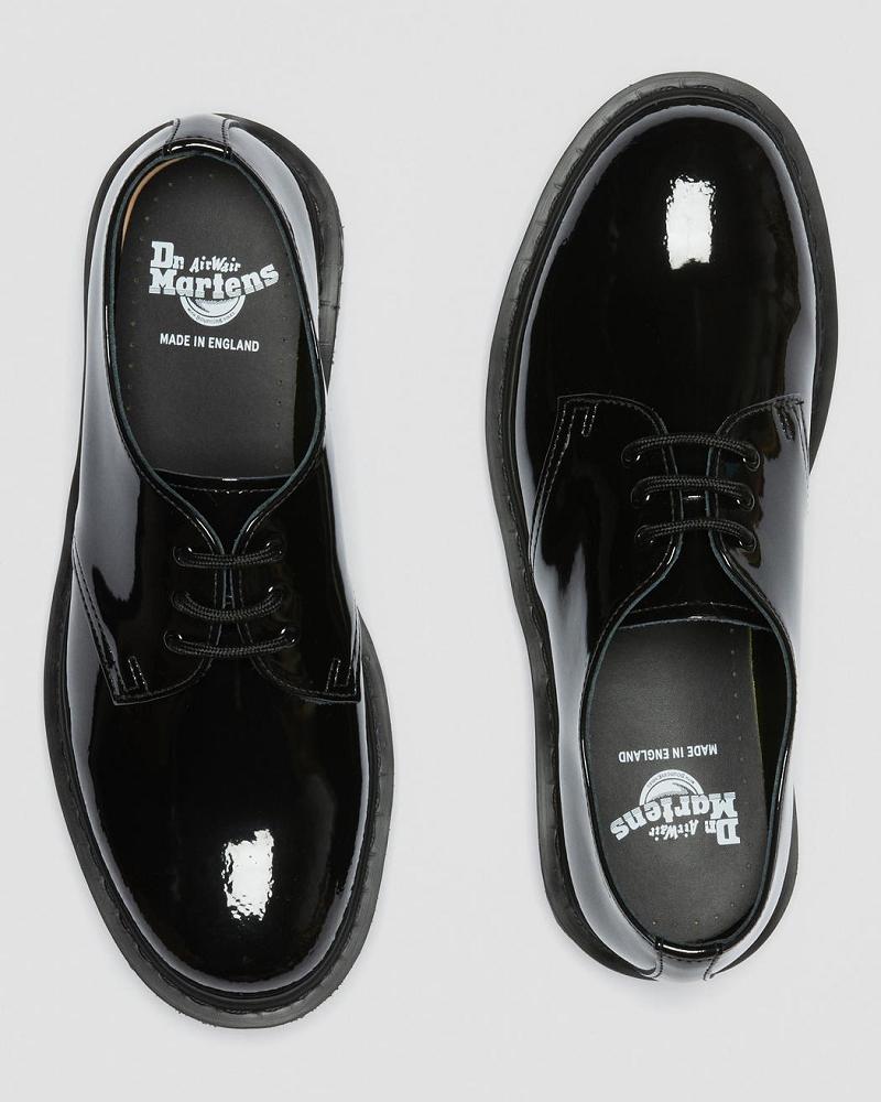 Black Men's Dr Martens 1461 Made in England Mono Patent Leather Oxfords Shoes | CA 595HAP